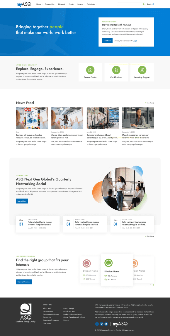 Logged-out homepage from ASQ's community