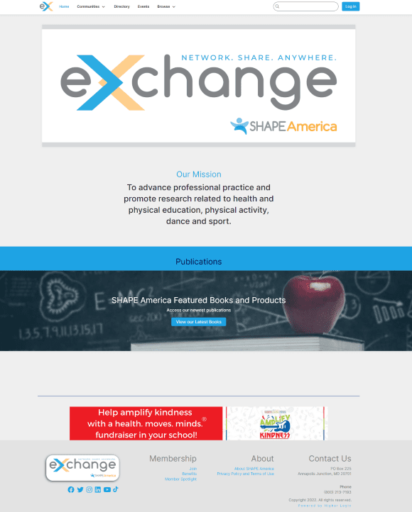 Logged-out homepage from SHAPE America's community