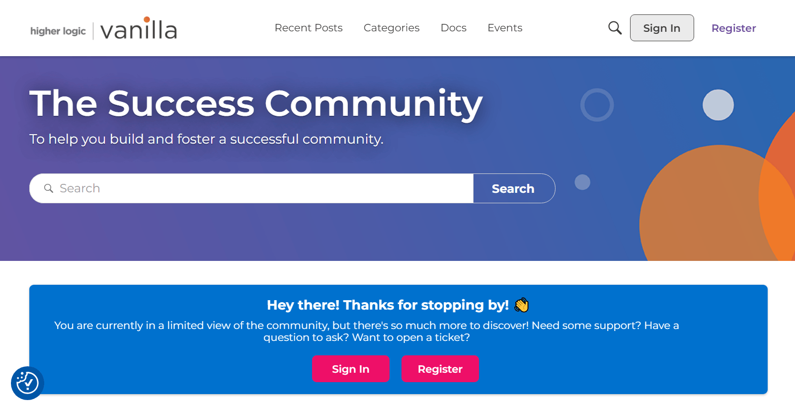 Screenshot of the Vanilla Success Community homepage