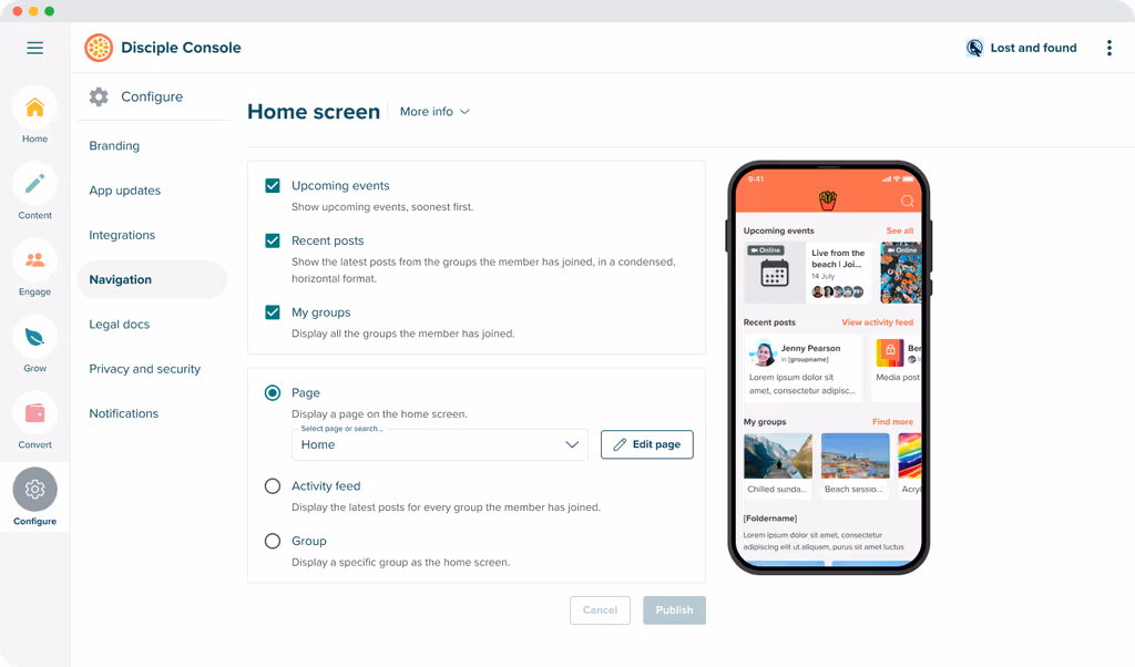 Mockup of Disciple’s online community software