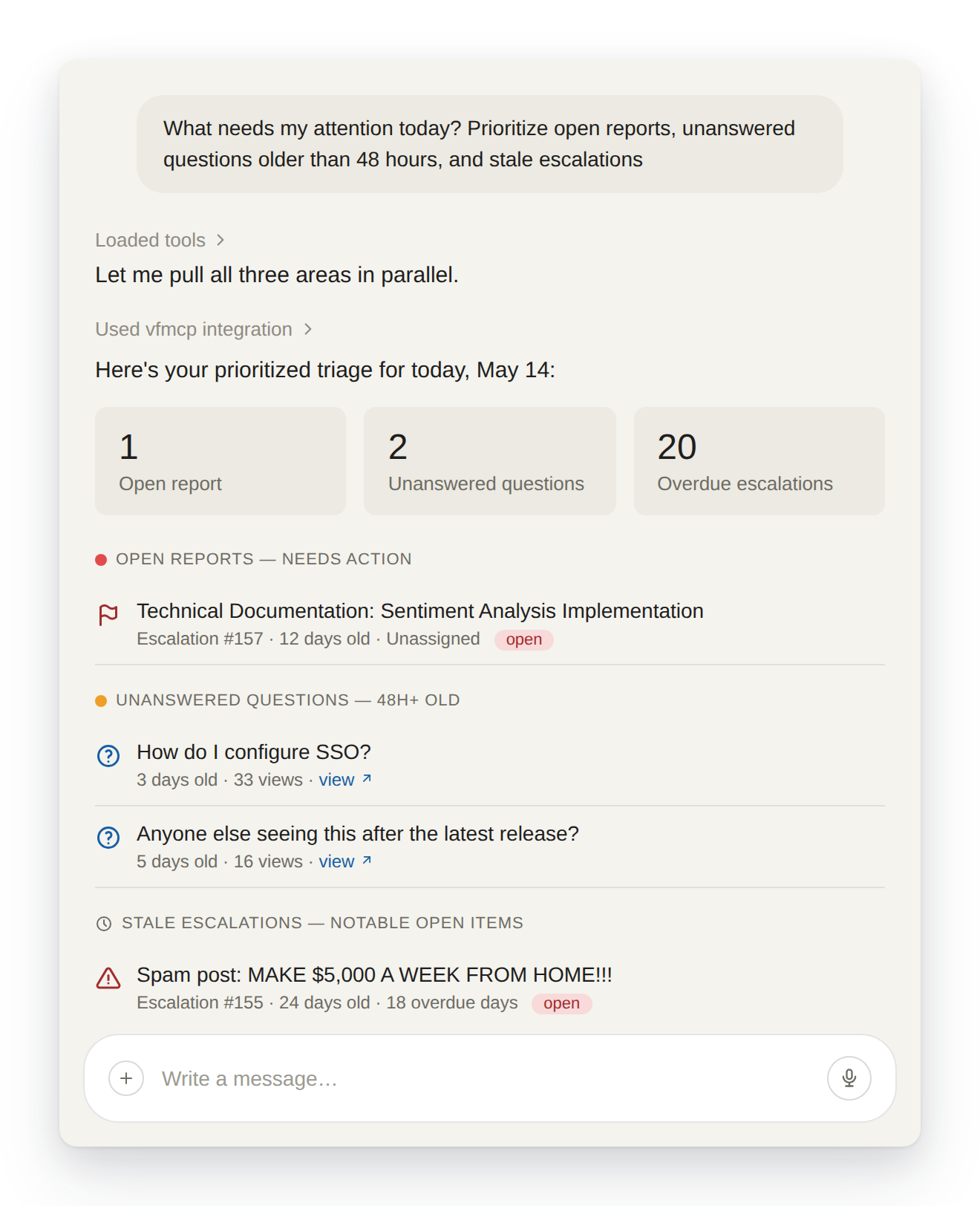 Higher Logic Vanilla MCP - Triage report dashboard