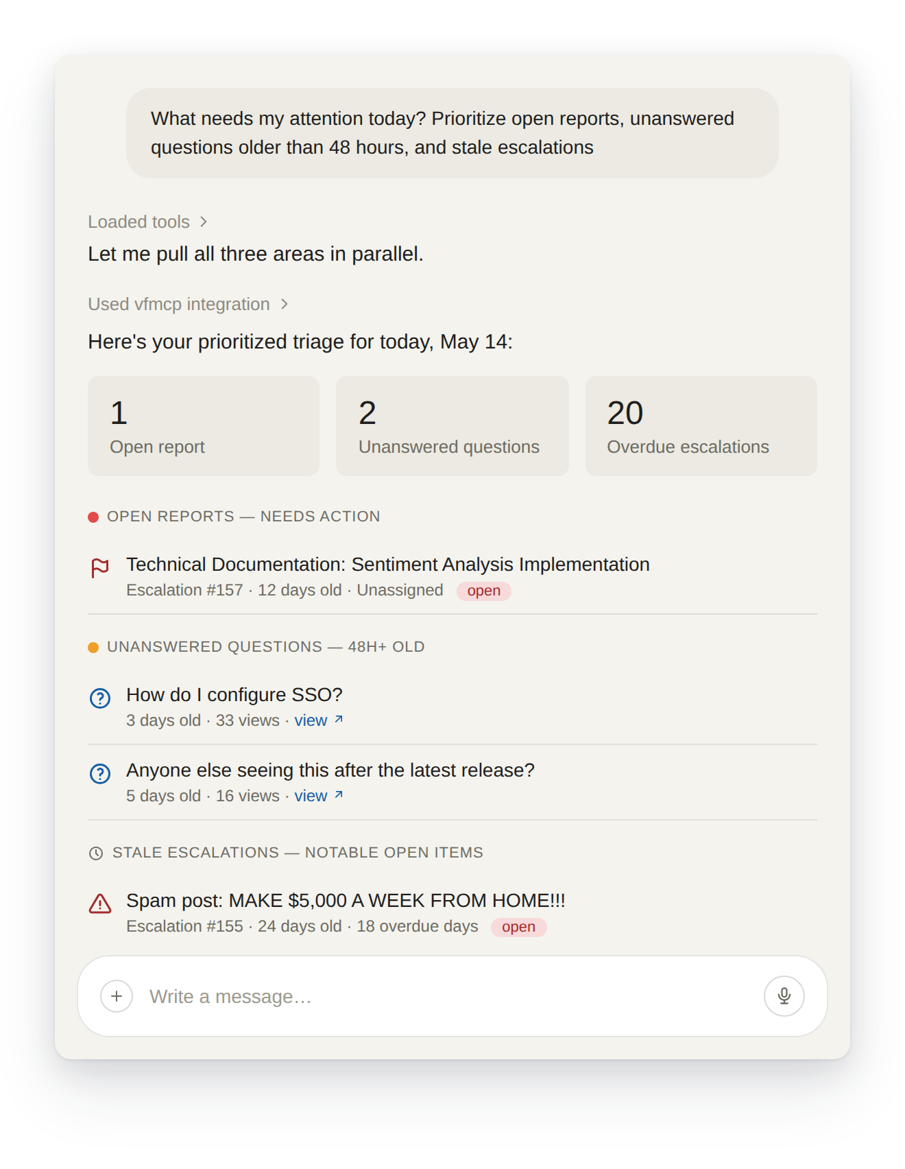 Higher Logic Vanilla MCP - Triage report dashboard